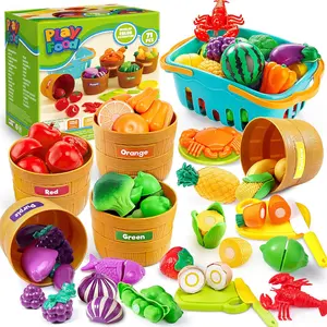 Learning Toys Play Food Set for Toddlers, Cutting Food for Preschool Activities, Play Kitchen Accessories, Educational Toys, Color Sorting Set for Boys & Girls, Easter Basket Stuffers
