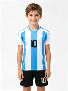 Sports Set, Breathable Football Clothes, European Striped Jersey, Gift for Kids, Casual Training Wear, Short Sleeve Shorts Set