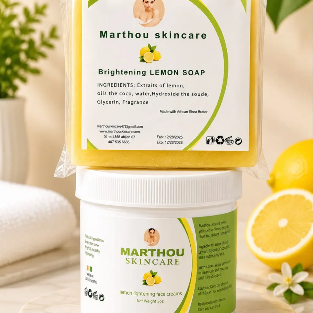 Marthou Skincare Bundle - Lemon Mini Set Cream 3oz & Brightening Lemon Soap