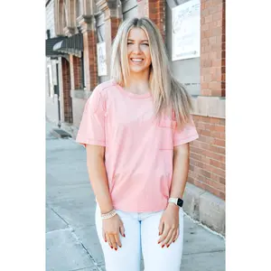 Washed Knit Pocket Tee Casual Comfy Crewneck Fashion Top Women's Short Sleeve Fitted Style Summer Breathable Chic Everyday Streetwear Tshirt Basic Womenswear Shortsleeve