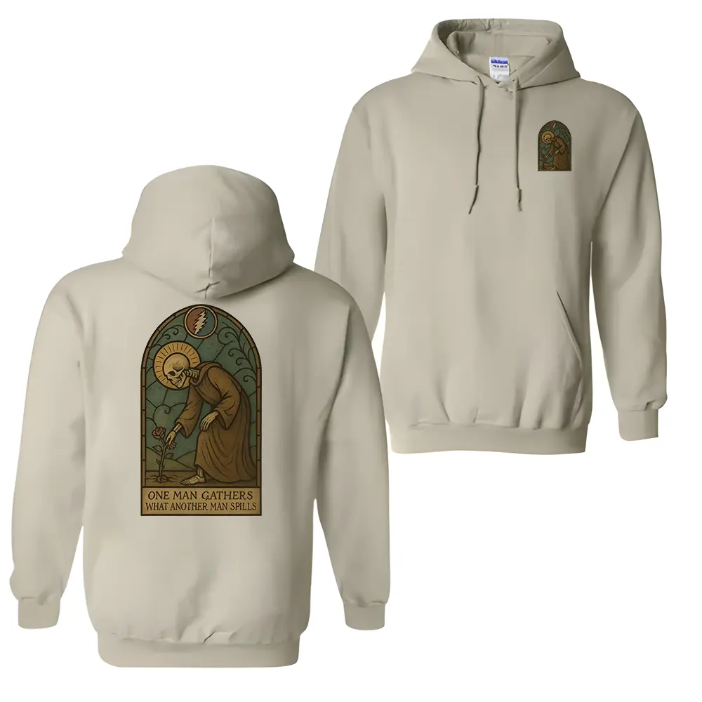 Retro Stained Glass Sweatshirt Hoodie, Vintage Quote Graphic Pullover, One Man Gathers Art Design