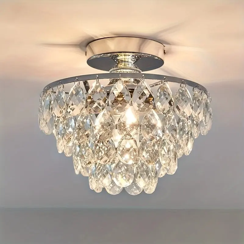 Modern Luxury Crystal Ceiling Light, Round Shape Living Room Bedroom Dining Lamp, Simple Elegant Style Entryway Hallway Light, Creative Home Decor, Home Decor Lighting, E26/e27 Base, excluding bulb