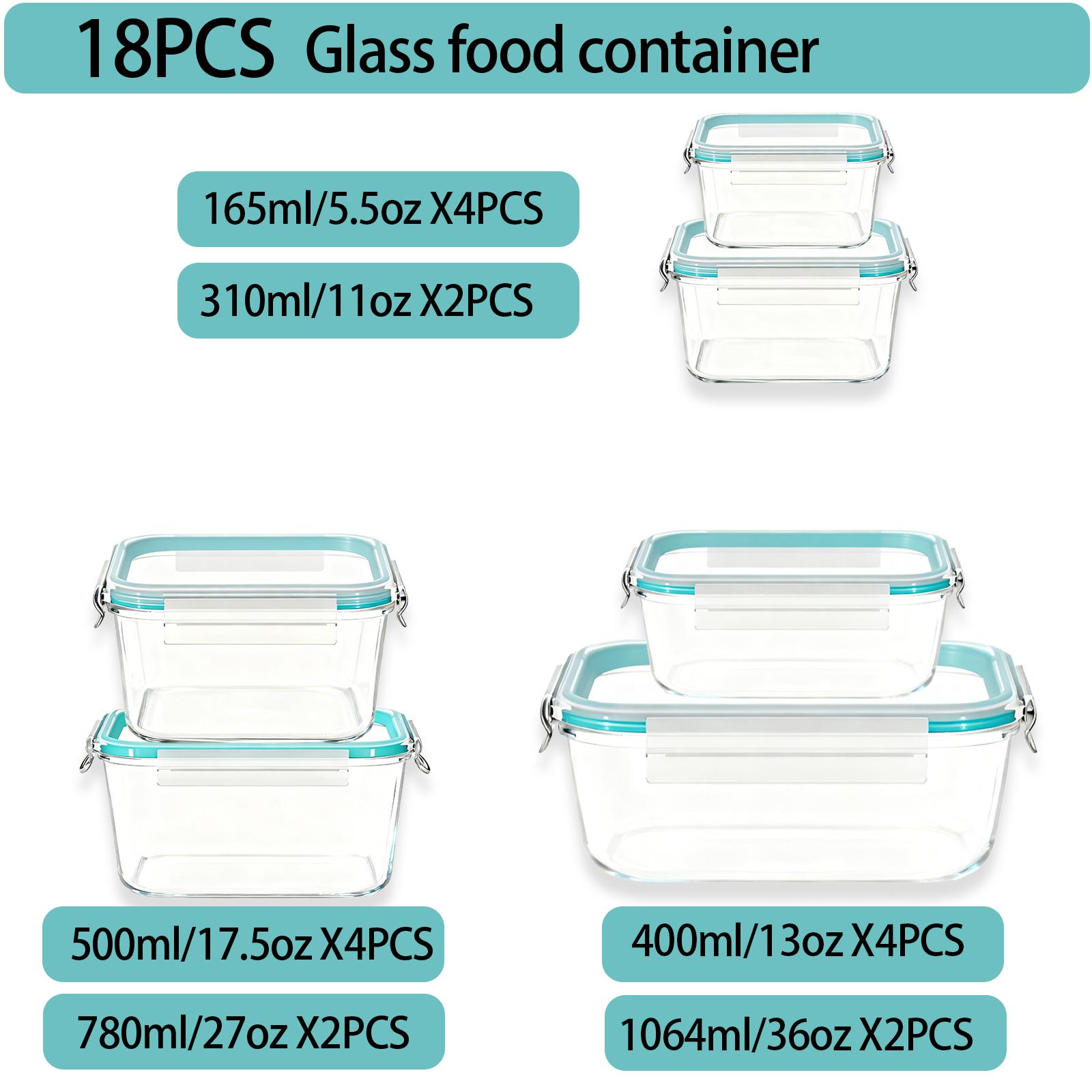 18-Pack Square & Rectangle Glass Food Containers with Black & Blue Airtight Lids Leakproof BPA-Free Microwave Safe for Kitchen Organization & Meal Prep