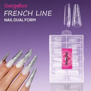 140Pcs French Line Nail Dual Forms 14 Sizes Pre-Numbered Ultra-Thin Clear Extension Molds with Embedded Smile Line for UV Builder Gel Poly Gel French Manicure Beginners & Salon Use