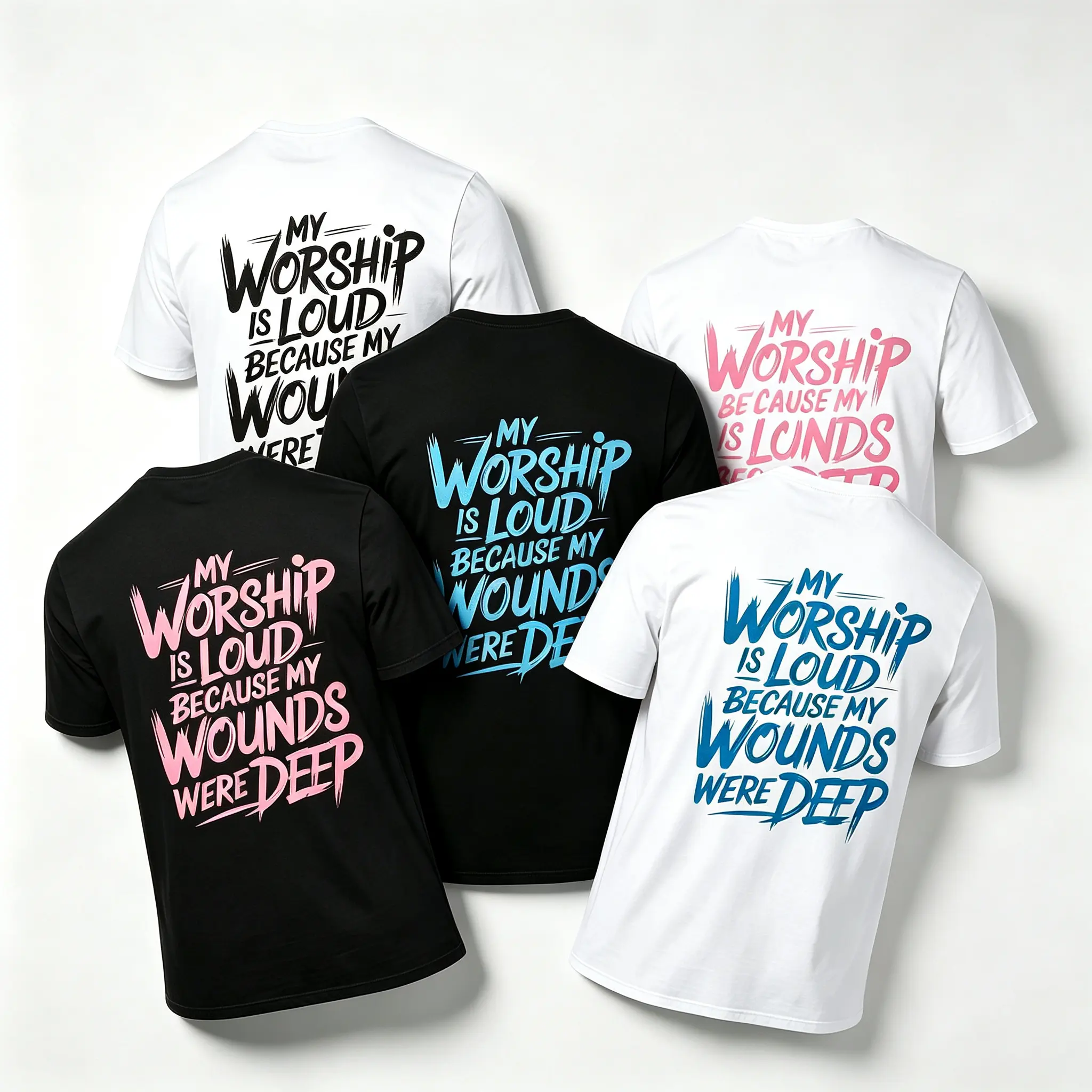 My Worship Is Loud Because My Wounds Were Deep Front Cross Back Print Unisex Oversized Heavy Cotton Crew Neck Tee, Inspirational Christian Faith Brushstroke Quote Religious Graphic Casual Streetwear Shirt For Believers