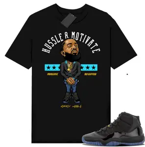 Gamma Blue 11s Sneaker Match Tees Black Hussle and Motivate Unisex Streetwear