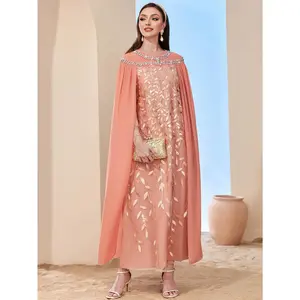 Dubai Turkey Women Cloak Maxi Dress Cape Evening Party Gown Jalabiya Kaftan Muslim Eid Ramadan Abayas Robe