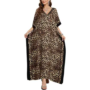 Plus Size Mumu Dresses for Women - Boho Batwing Sleeve Caftan with Side Slits, Long Moo Moo Nightgown & Beach Cover Up