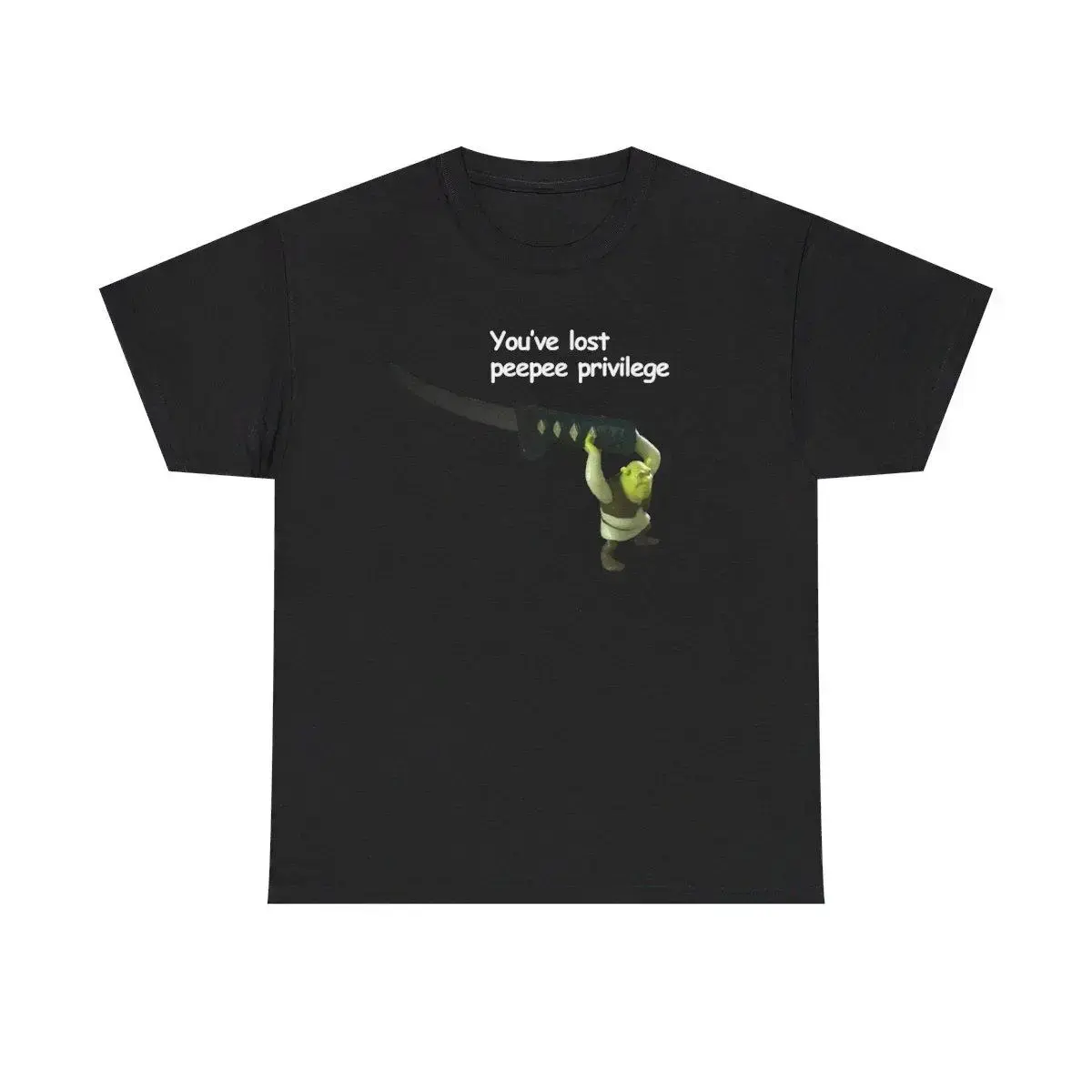 Men's Short-Sleeve Crew Neck Tshirt - Funny Graphic Tee, Unhinged Shrek Meme "You've Lost PeePee Privilege" Print, Soft Casual Adult Gift