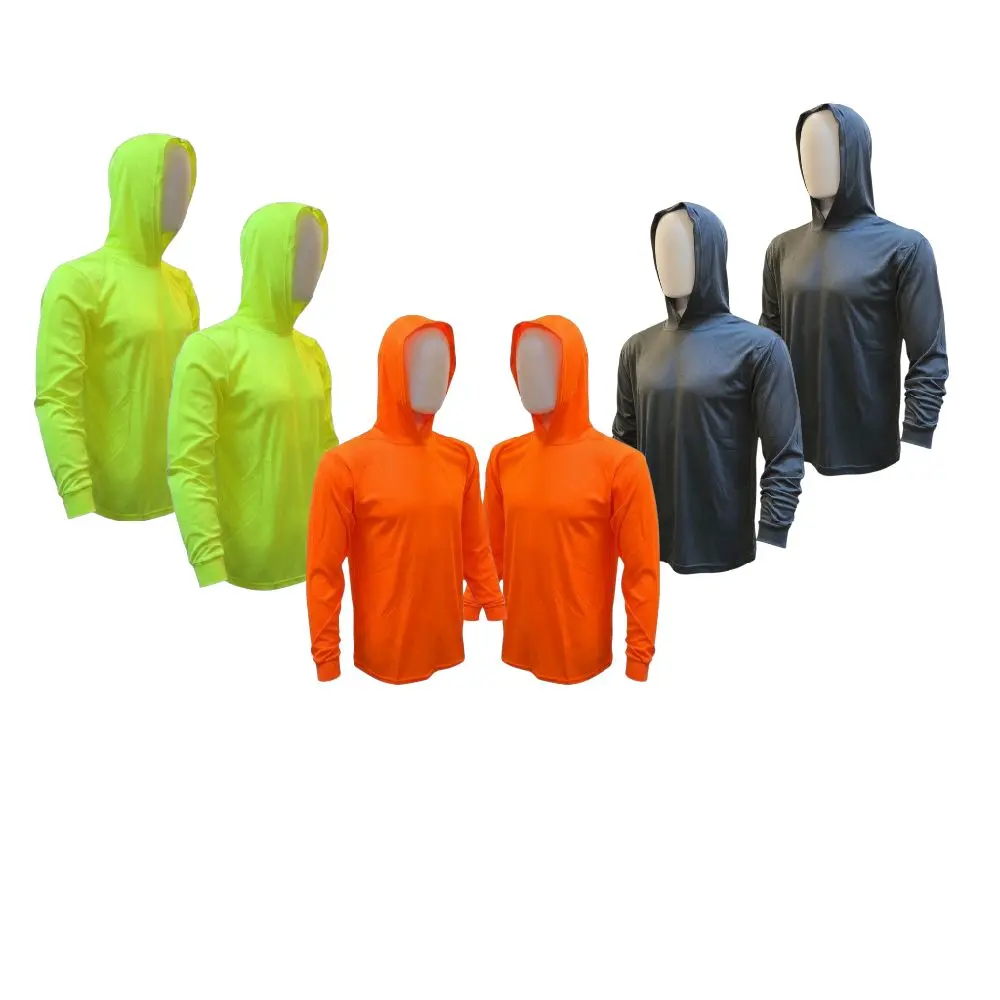 Men's Plain Hooded T-Shirts, 6-Pack Long-Sleeve Polyester Athleisure Tops for Sports & Outdoors, Activewear Sweatshirts