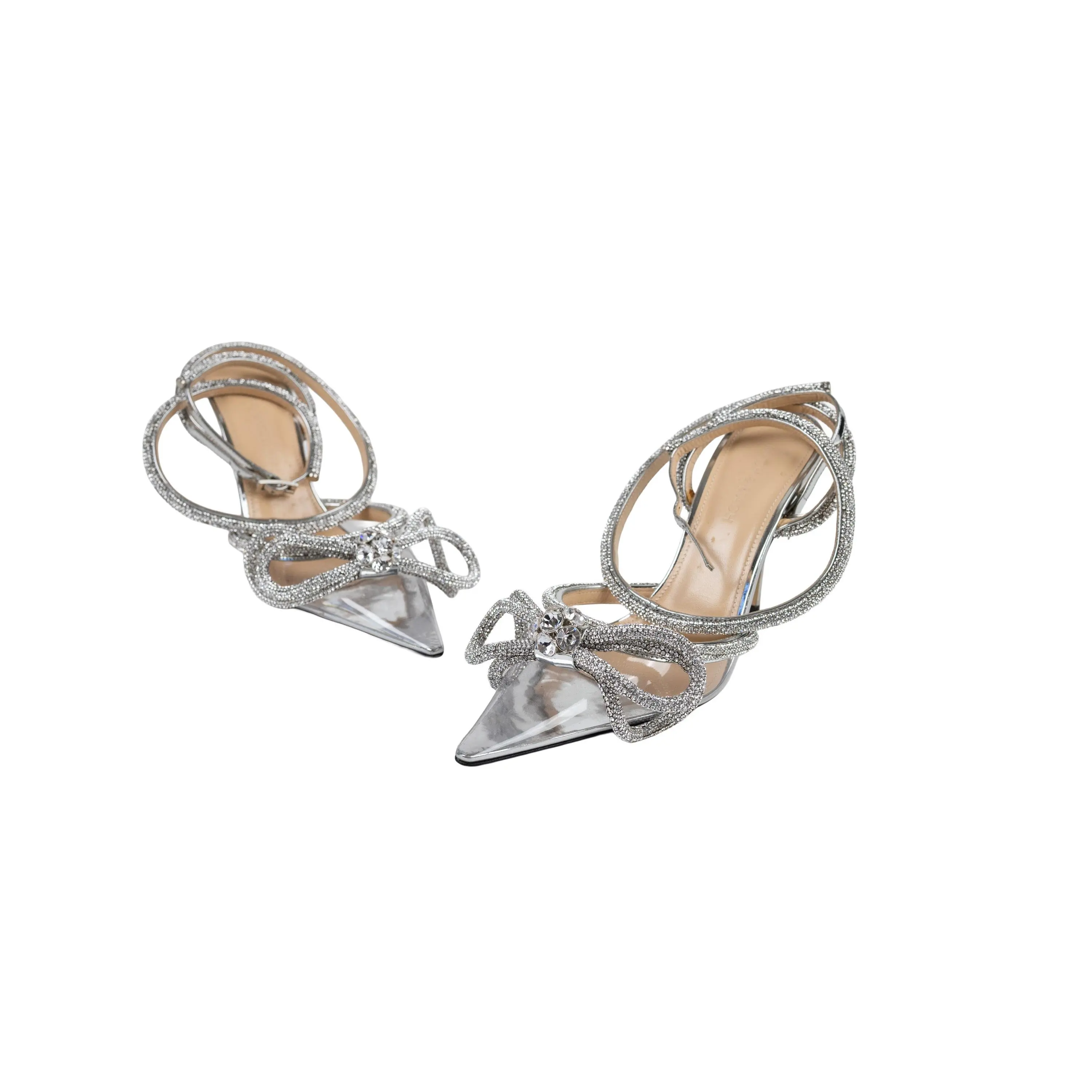 Mach & Mach Silver Crystal Double Bow Heels Size 37.5