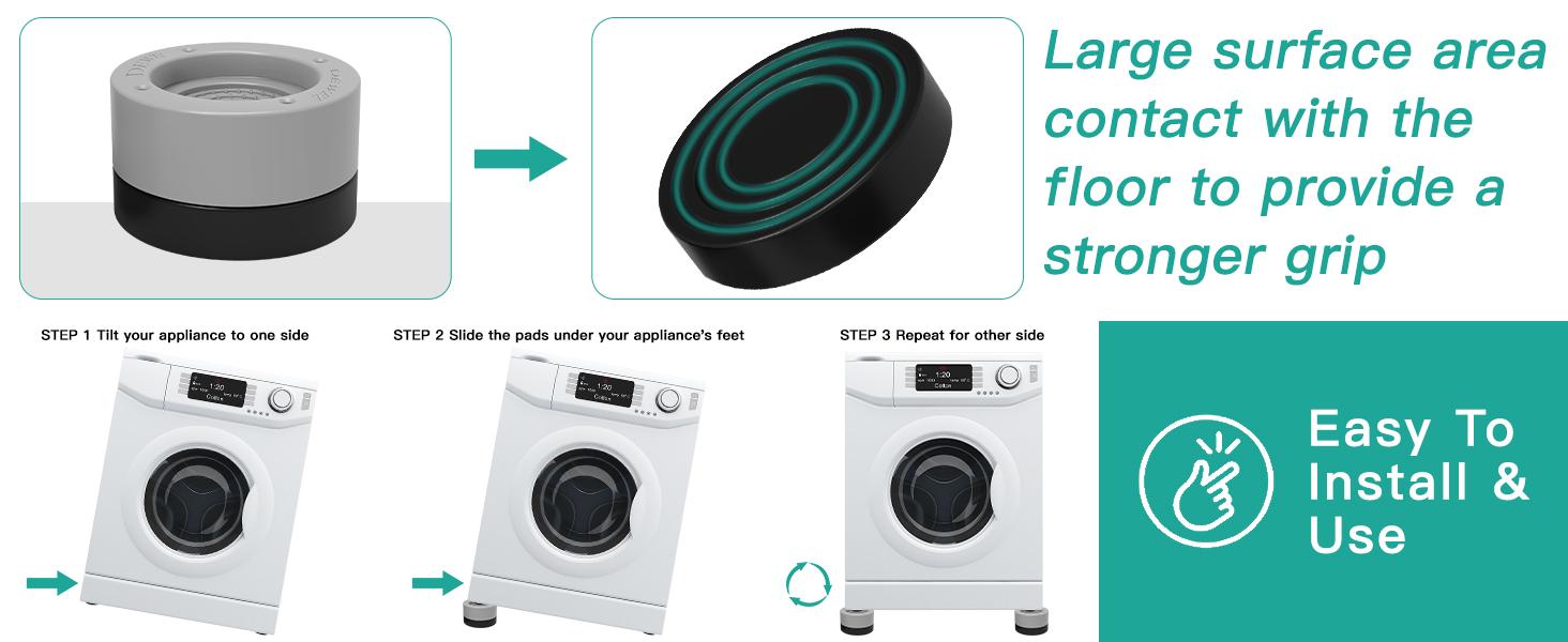 Anti-Vibration Washing Machine Support Pads - Shock & Noise Cancelling Stabilizer Mat, No More Walking or Shaking, Floor Protector for Washer & Dryer (4 Pcs)