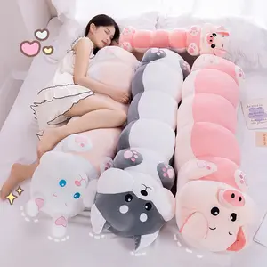 80/100cm Lovely Soft Rabbit Pig Siberian Husky Caterpillar Plush Big Pillow Stuffed Animal Toys Worm Doll  Kids Birthday Gift