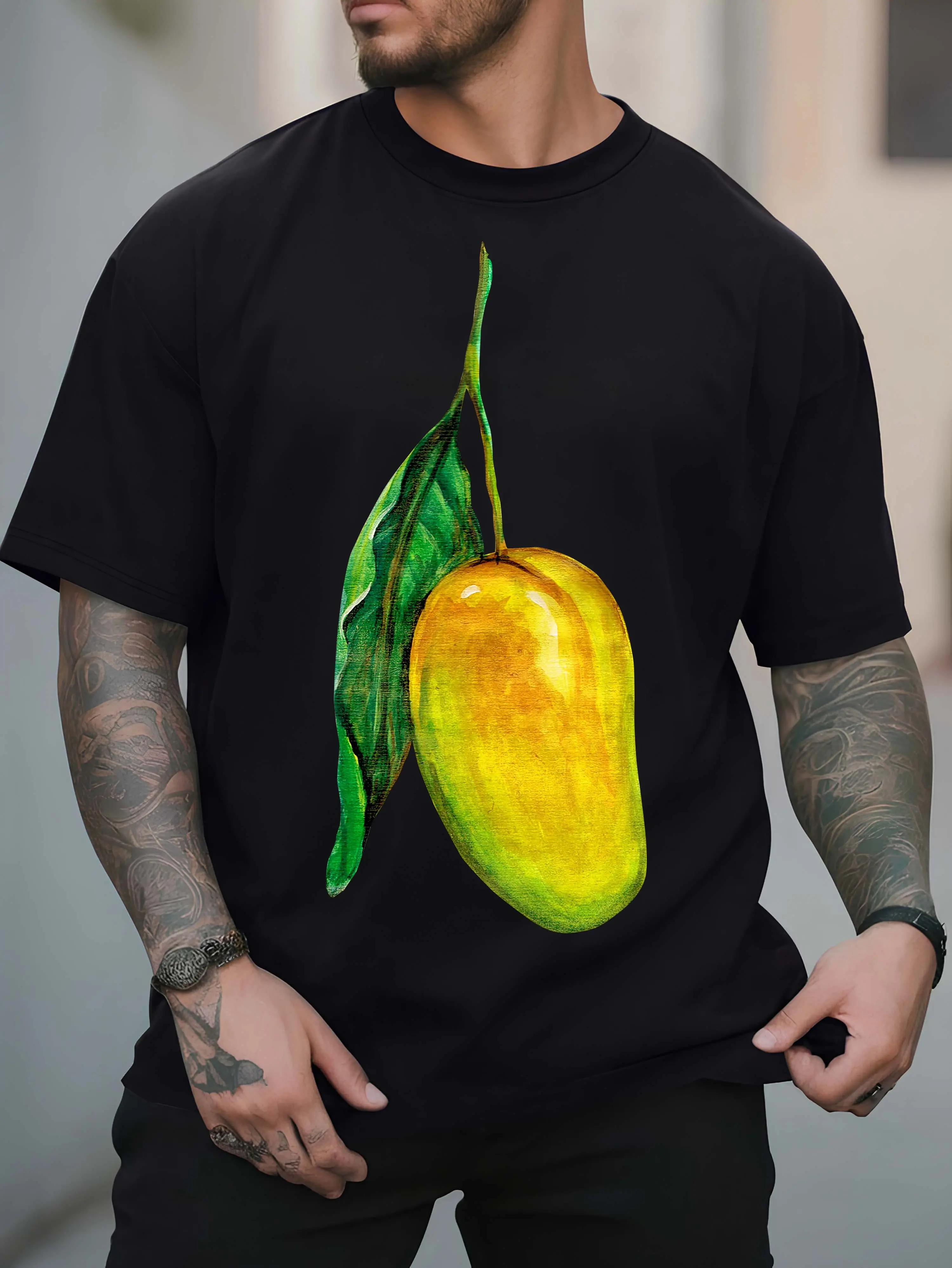 Men's Pure - Cotton Black T - shirt_ Mango Vibes_ unisex soft cotton short sleeve t shirt, vintage graphic casual tee for men women teens, perfect birthday holiday gift for camping travel gym daily street  wear