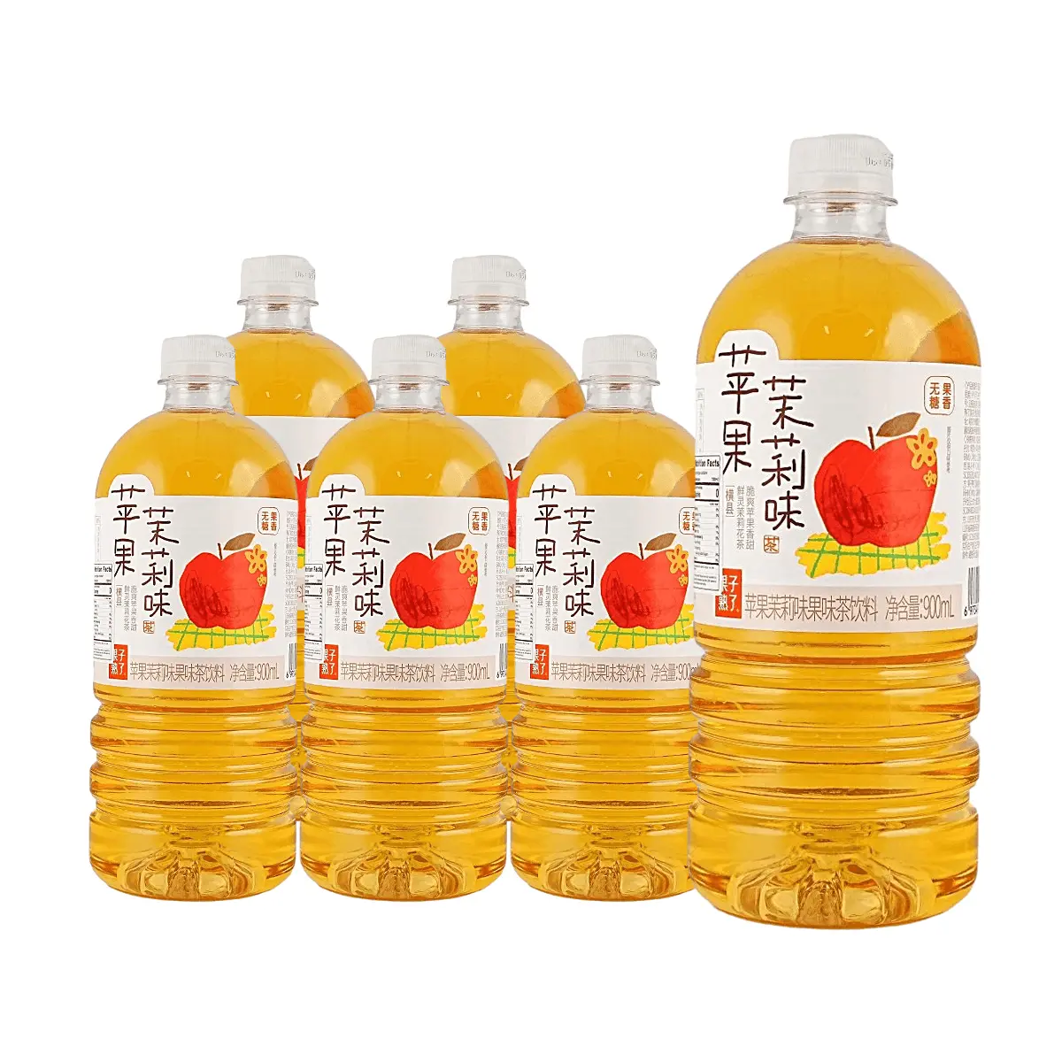 GZSL Sugar-Free Apple Jasmine Flower Fruit Tea - 6 Pack (900ml Each) - Zero Sugar, Zero Fat, Zero Calorie - Refreshing Beverage for Health-Conscious Consumers