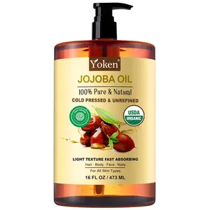 Pure Jojoba Oil Organic USDA Certified 16 fl oz, 100% Natural Jojoba Oil for Hair, Skin & Face, Cold Pressed Unrefined, Deeply Body Moisturizer Jojoba Carrier Oils for Essential oil Mixing