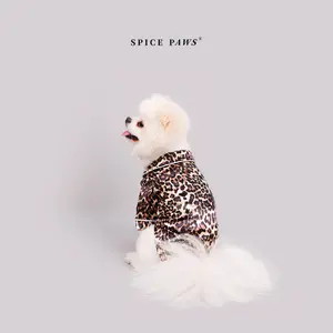 SPICE PAWS Leopard Print Dog & Cat Pajamas - Shirt-Style Cozy Relaxing Fabric Pet Loungewear, Stylish Clothing for Small Medium Size Pets