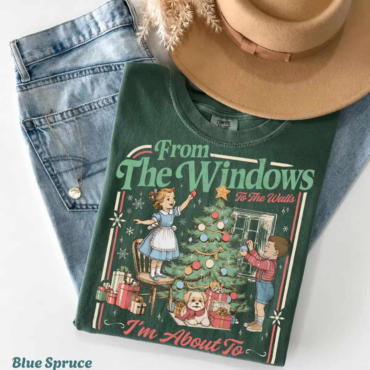 Comfort Colors From The Windows To The Walls Deck These Halls Shirt, Funny Christmas Tee, Retro Holiday Shirt, Womens Xmas Party Gift