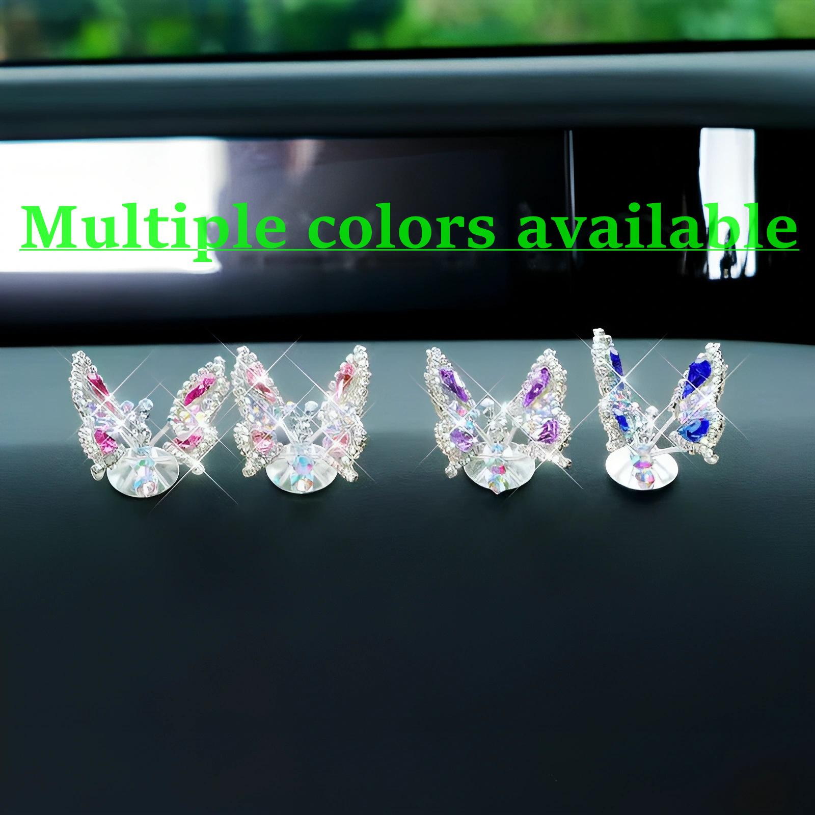 Dynamic Rhinestone Butterfly Car Decor Set, Bling Auto Dashboard Ornament & Air Vent Clip, Cute Car Interior Accessories for Women