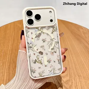 Magnetic Protective Case for iPhone 17 Pro Max 17Air 16 Plus 15 14 13 12 11, Girly Neutral Floral Design |   Shockproof, Silicone, Stylish, Trendy, and Scratch Resistant
