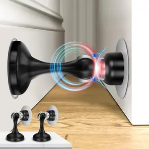 [New Deal] Magnetic Door Stoppers 2 Pack - Stainless Steel Door Stops for Wall and Floor Mounting, No Drilling, Black