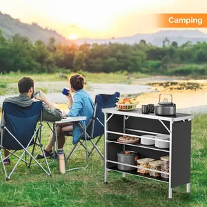 【Summervibes】Portable Bar Table 2-Tier Shelves Mobile Bar Table for Events Party Camping Picnic Tradeshow Indoor with Black Skirt 39 L x 34 H Tailgate Party