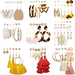 Earrings Set for Women, Fashion Tassel Earrings Acrylic Hoop Stud Drop Dangle Earrings Assorted Styles and Colors for Birthday Party
