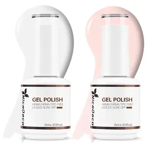 Gel Nail Polish 2 Pcs 15ml White Pink Color Soak Off LED U V Gel Nail Kit Manicure DIY Home for Women
