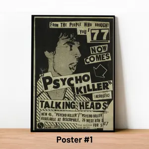 Talking Heads Poster, Talking Heads Retro Print Psycho Killer 1977 Vintage Music Decor, Retro Rock Wall Art, Gift for Music Lovers