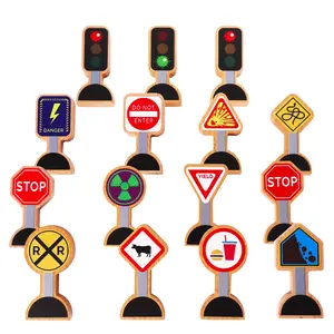 Zany Trains - 15 Pieces Wooden Traffic Signs For Kids - Zany Street Signs for Play Mats, Toy Trains and Cars - Wooden Street Signs Road Signs - Educational Preschool Train Track Accessories - Zany Trains Series 2