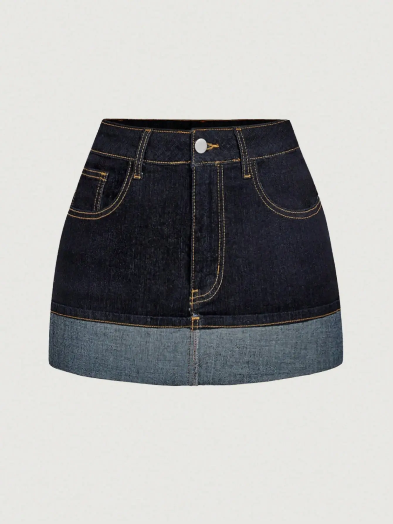 Women's Casual Washed Color Block Patchwork Denim Mini Skirt
