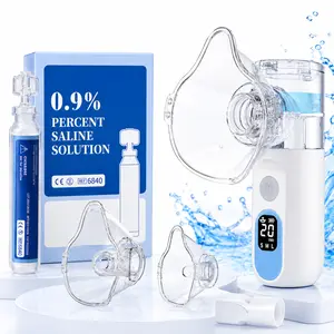 Portable Nebulizer Handheld Mesh Nebulizer Auto Cleaning Compact Nebulizer – Includes 20 Count Single-Use Care Saline Solution Vials