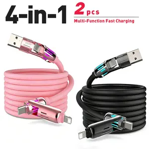 240W 4-in-1 USB-C PD Fast Charging Data Cable 2PCS for iPhone iPad Samsung Fast Charging super Liquid Silicone Cable with USB A Type C Lightning for iPhone17&Samsung Laptops Charger  Cellphone Electronic Smartphone portable chargers charger
