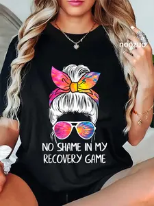 100% Cotton No Shame In My Recovery Game - Sobriety AA NA Anniversary T-Shirt