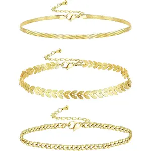 MILACOLATO 3Pcs Figaro/Cuban/Paperclip Link Ankle Chains Adjustable Beach Women's Foot Chain Jewelry Daily Design