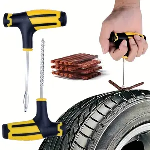 Emergency tire repair kit without inner tube. T-shaped handle heavy-duty universal tire repair tool, Puncture Repair Tool, easy to operate, suitable for roadside emergency repairs of cars, motorcycles, motorcycles, van-type trucks and off-road vehicles.