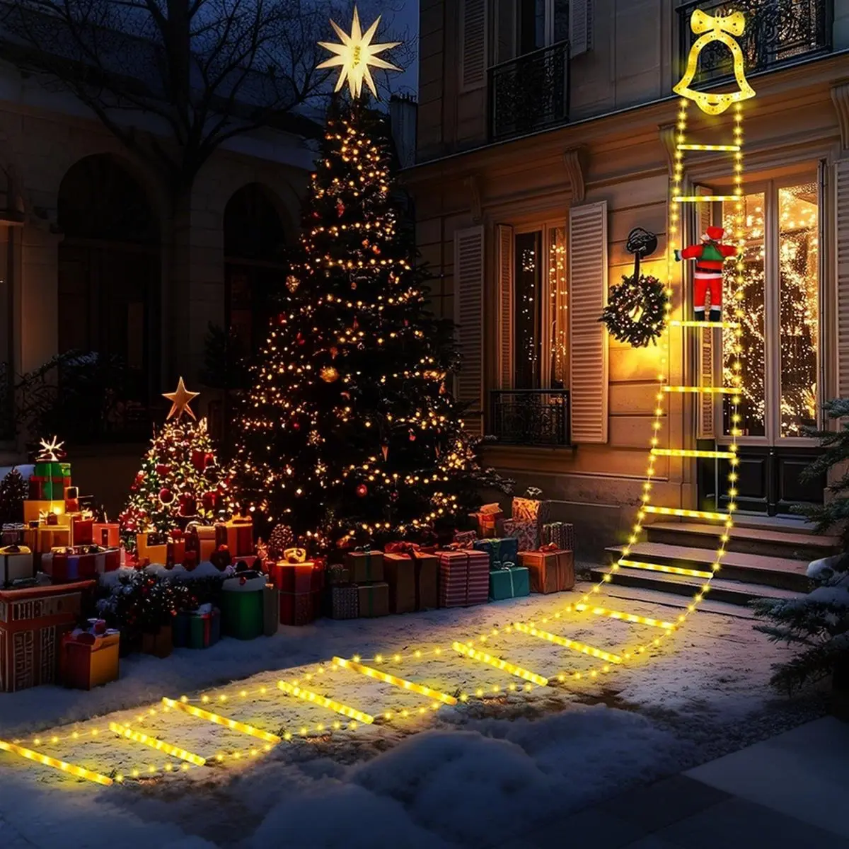 Christmas Lights 10.5ft LED Rope Ladder – 312 Multicolor Bulbs with Detachable Santa, 8 Modes Timer & Memory, Waterproof USB Powered for Indoor Outdoor Tree Garden Porch Holiday Decor