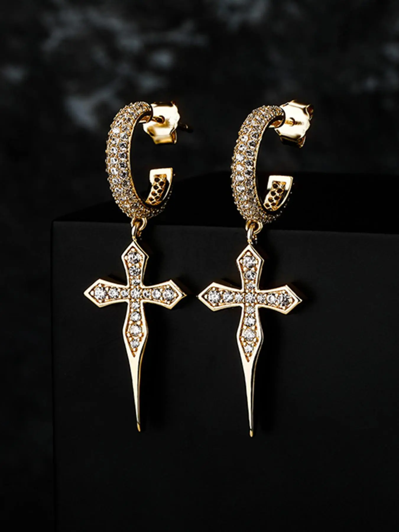 Hip Hop Cross Design Earrings, Artificial Zircon Decorated Earrings for Women & Men, Fashion Jewelry for Party, Daily Decor, Trendy All-match & Exquisite Jewelry for Birthday Gift, Studded Cross Earrings, Statement Earrings