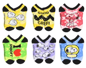 Peanuts Kids Charlie Brown Snoopy And Woodstock Youth Low Cut Ankle Socks 6 Pack For Boys or Girls