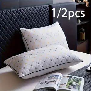 A Pair of Luxurious Hotel Pillows Featuring Quilted Design And Yellow Accents - Machine Washable, High Quality, Perfect for Side Or Back Sleepers, Christmas Gift, Halloween Gift