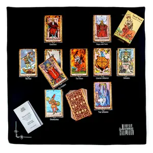 Witchy Cauldron Large Tarot Deck and Black Velvet Altar Cloth Set – 78 Card Rider Waite Style Deck with Double-Sided Celtic Cross Reading Cloth