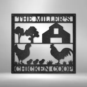 Chicken Coop Monogram - Farmhouse Decor Steel Sign - Custom Name wall hanging - USA