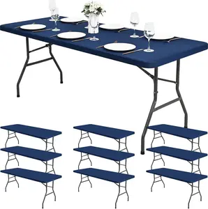 10 Pack Stretch Table Top Cap Cover, fits 6Ft Tables, Spandex Table Covers Washable Elastic Rectangle Tablecloth Protector for Wedding, Navy Blue, 30" W x 72" L