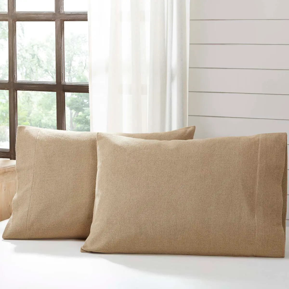 Baxter 100% Cotton Natural Burlap Pillow Cases, Breathable Bedding Linens for Bedroom Use
