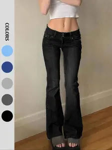 NVFelix Women's Stretch Low Rise Double Button Elastic Skinny Vintage Flare Stretchy Jeans（gift）