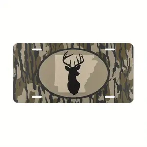 Camo "Arkansas" Deer Decal/Hunting Decal/Arkansas Camo Label/Vintage Camo Truck Label, Aluminum Front Plate - 6x12inch Polished Metal Standard Plate, Easy to Install, Decorative Use Only, Made in USA