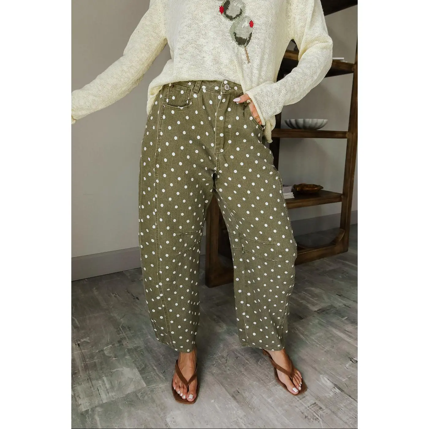 Gracie Olive Polka Dot Barrel Leg Jeans