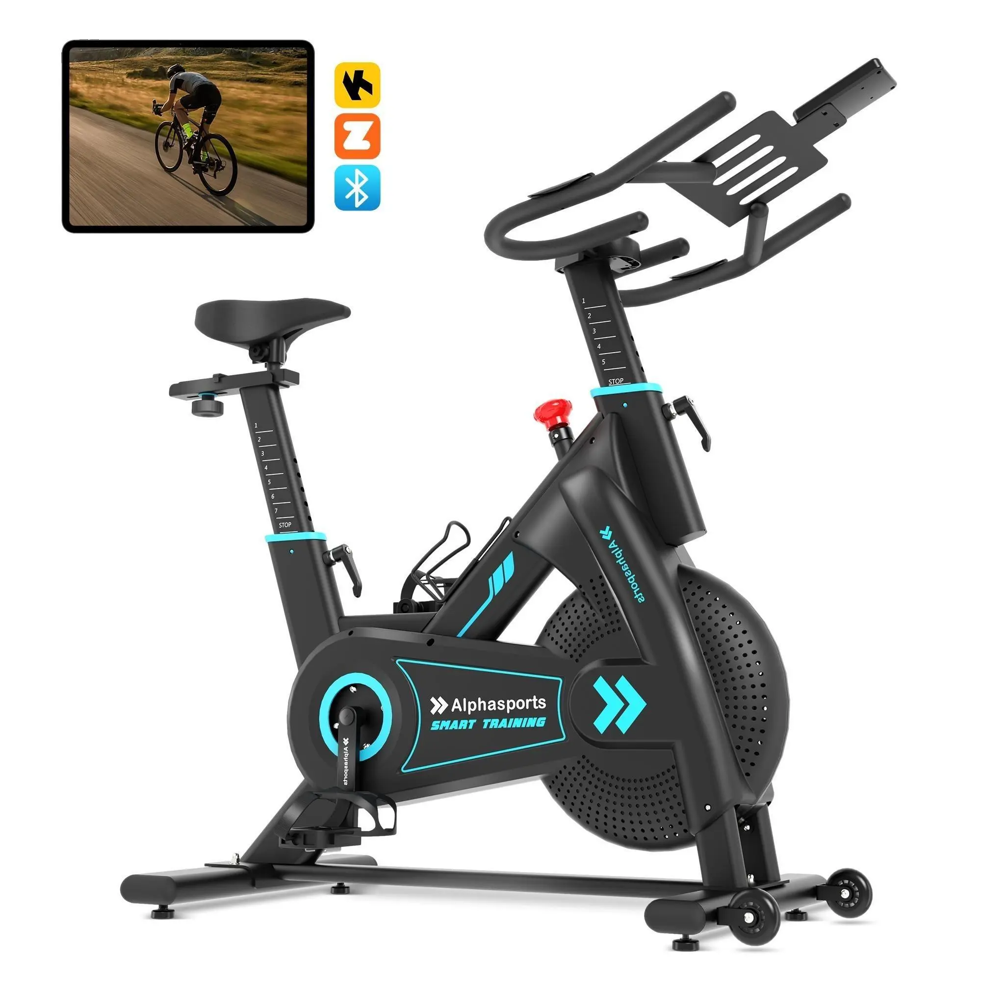 PHIVILLA Blue Magnetic Stationary Exercise Bike with 100 Micro-Adjustable Levels, 350lbs Weight Capacity, Battery Powered, Low Noise, 44.1"D x 20.9"W x 37.7"H Home Gym Fitness Equipment Walking Treadmill Glute Kickback Machine