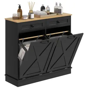 HOMCOM Double Tilt Out Laundry Hamper Cabinet with 2 Removable Baskets and 2 Drawers, Bathroom Storage Cabinet or Trash Can Cabinet for Laundry Room, Living Room, White