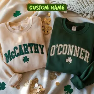 EMBROIDERED Personalized Last Name St Patrick's Day Sweatshirt, Shamrock Last Name Sweatshirt, Irish Sweatshirt, Irish Surname Sweatshirt,Custom Irish Surname Shamrock Crewneck, Family Heritage Lucky Green Hoodie, Made to Order Festive Gift